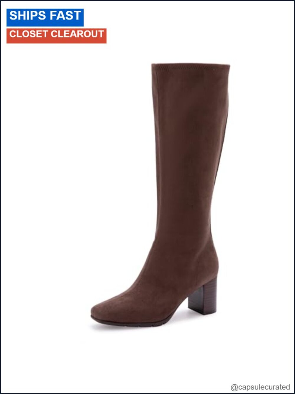 Stretch Faux Suede Knee High Boots Block Heel Square Toe Equestrian